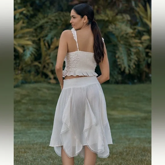 Anthropologie Celandine Godet SET - Drawstring Midi Skirt & Smocked Crop Top - Picture 4 of 7